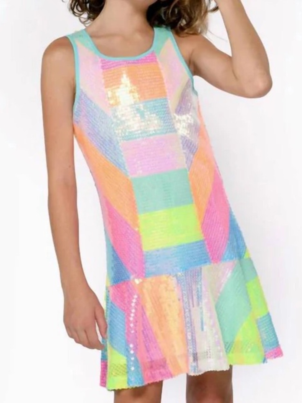 Cheeky Plum Colorblock Neon Sequined Stripe Dress